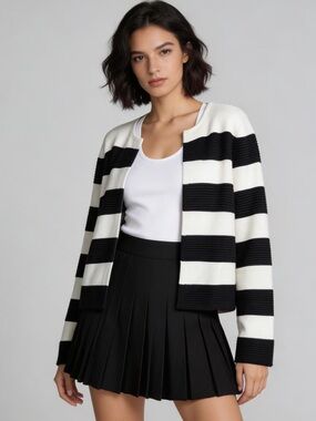 ELLE | Striped Open Cardigan Sweater Sz M
